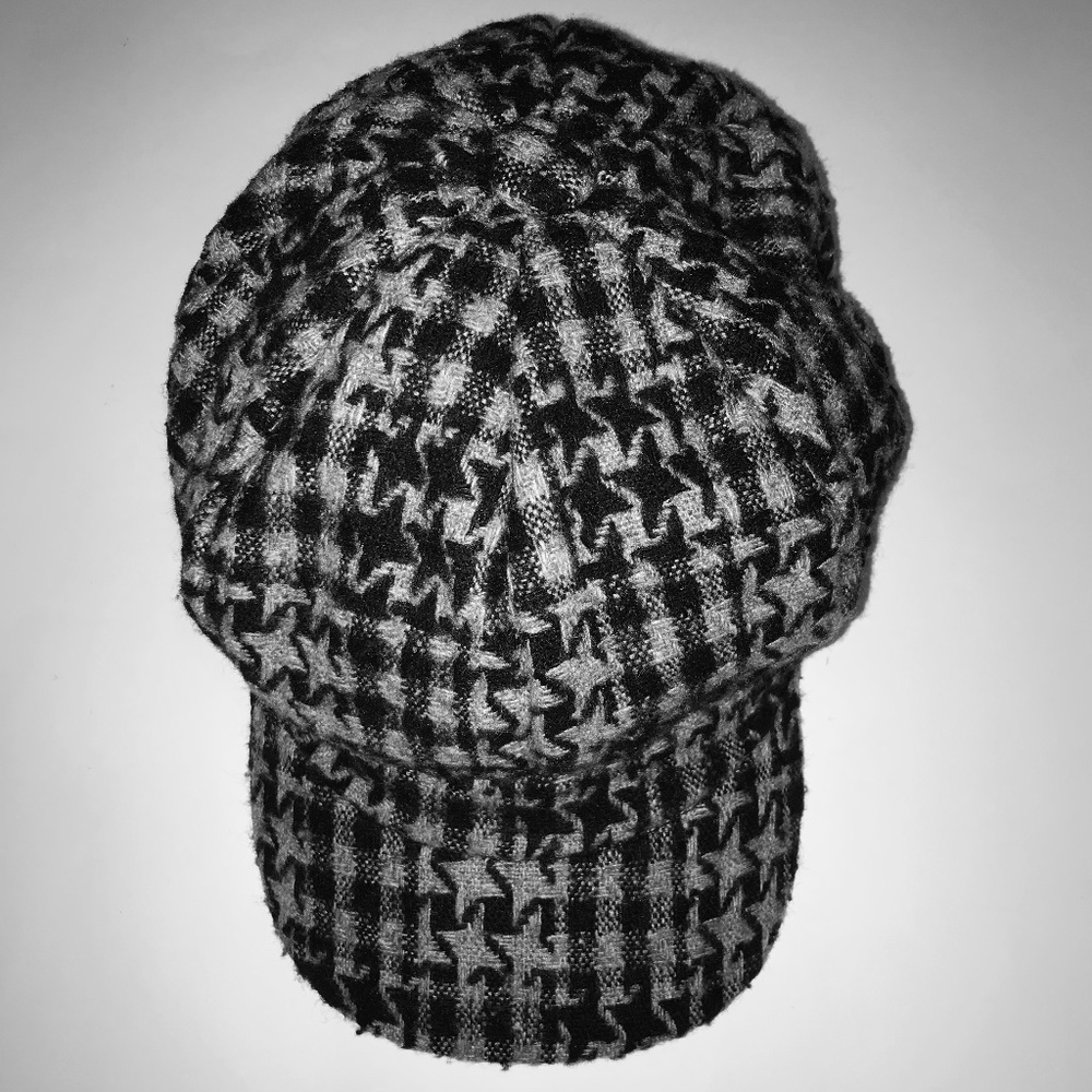 NWOT 100% Cotton Gingham Plaid Newsboy Cap Cabbie Cap Apple Hat Stars Gray Black